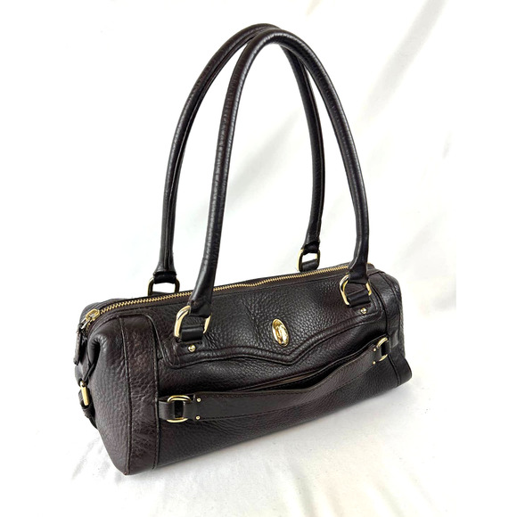 Cole Haan Barrel Satchel Purse Handbag Dark Chocolate Espresso Pebble Leather - Picture 2 of 15